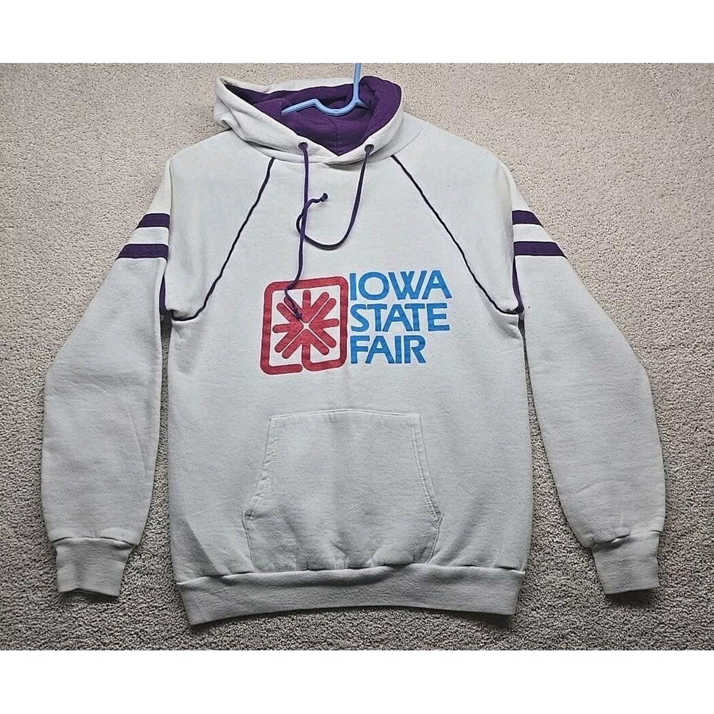 Vintage Iowa State Fair‎ Sweatshirt Hoodie Jerzees Medium cotton white/purple